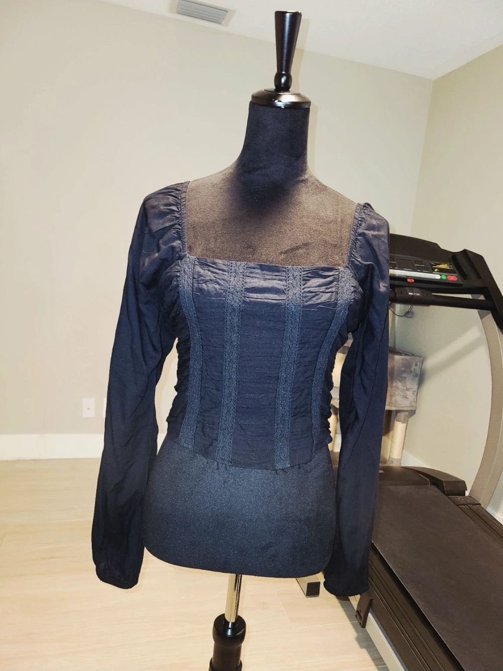 Hollister Dark Black Square-Neck Peasant Blouse